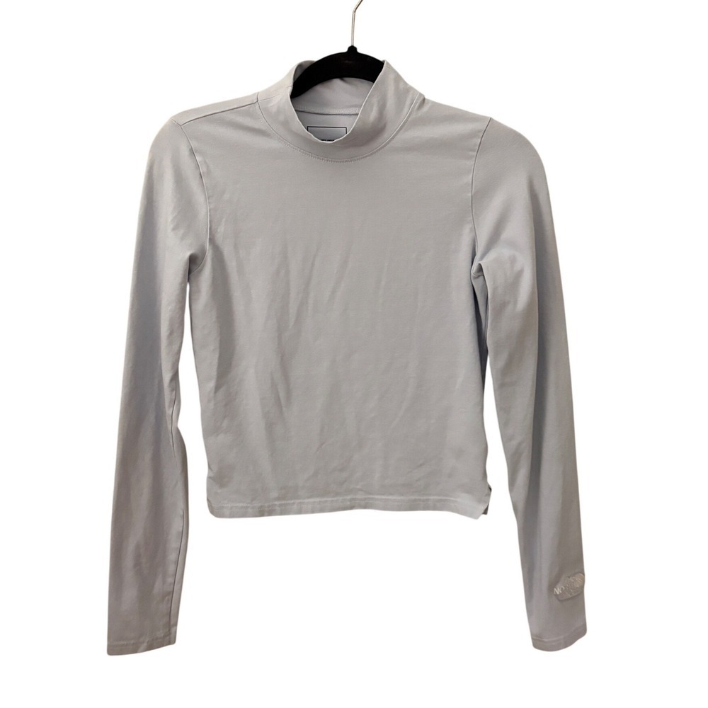 The North Face Womens Mock Neck Long Sleeve Top Light Blue Size Medium M Logo